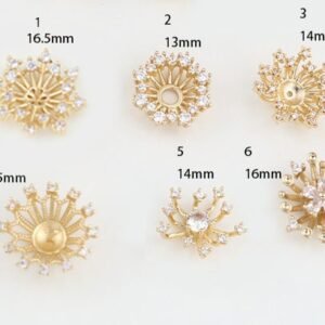 Cubic Zirconia Flower Charm - filigree connectors - Copper plated micro-inlaid zircon  flower connector 6pcs xsg79