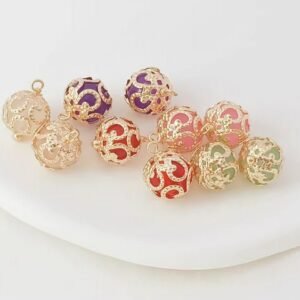 framed bead- gold  spiral pendant - gold wire pendant  -10 pcs crystal ball bead