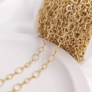 cable link chain - dainty gold  chain - unique gold chain - thick gold   chain  - 1 meter raw Brass  plating gold O chain