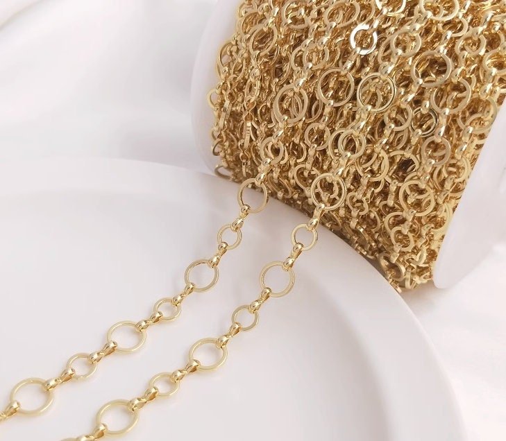 cable link chain - dainty gold  chain - unique gold chain - thick gold   chain  - 1 meter raw Brass  plating gold O chain