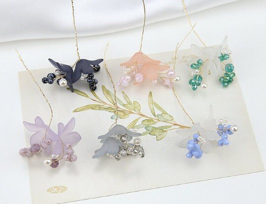 4pcs Acrylic Flower Dangle - Lovely Jelly Colored Beaded Flowers