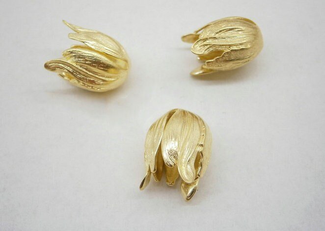 6pcs Brass Bead Caps | Large Tulip Bead Caps | Brass Tulip Findings | Small Bead Caps