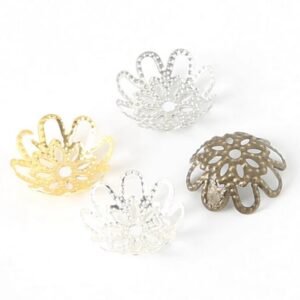 50pcs Gold, silver and Bronze Filigree Flower Bead Caps with Hole | Brass Metal Bead Caps for Jewelry Making Supplies