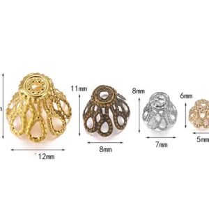 50pcs Gold, silver and Bronze Filigree Flower Bead Caps with Hole | Brass Metal Bead Caps for Jewelry Making Supplies