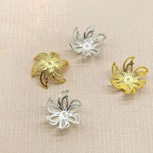 50pcs Gold and Silver Filigree Flower Bead Caps with Hole | Brass Metal Bead Caps for Jewelry Making Supplies