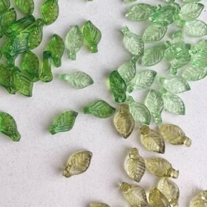 50pcs Tiny Green Leaf Charms - Mini Acrylic Leaf Beads for Jewelry Making