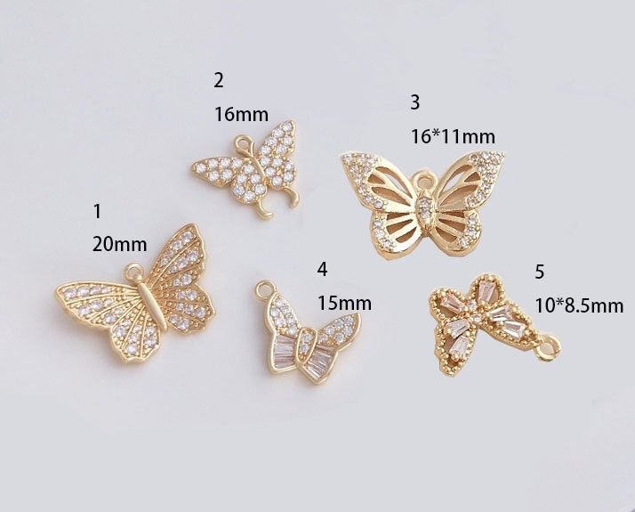 14K Gold-Plated Color Retaining Cubic Zirconia Butterfly Bow Pendant | DIY Jewelry Making Supplies