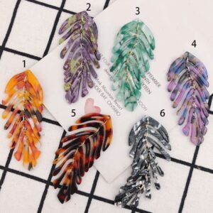 4pcs Tortoise Acetate Acrylic Earring Charm - Mosaic Leaf Shaped Pendant - Earring Findings and Jewelry Supplies