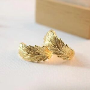 14k Gold Plated Feather earrings studs - Boho Feather Ear post  4pcs