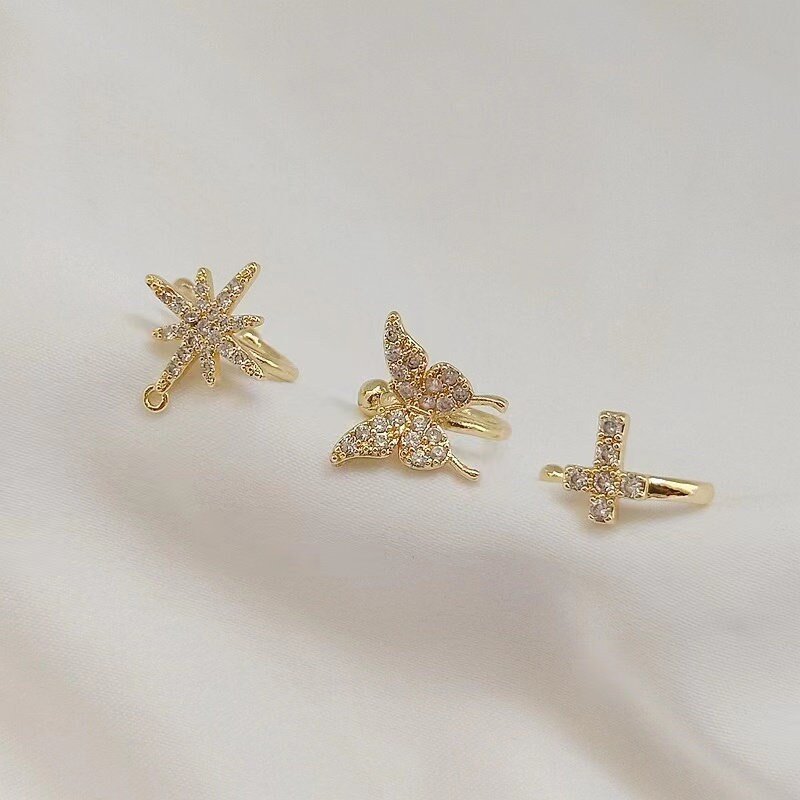 Star Ear Cuff - butterfly ear Cuff - crossing ear cuff - 14K Gold Plated Non-Pierced Ear Jacket - Minimalist Everyday Jewelry 4pcs