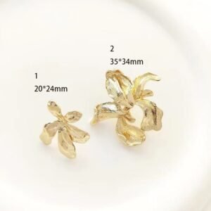 14k gold pated brass flower earrings studs - flower ear post -  Handcrafted Floral Stud Earrings