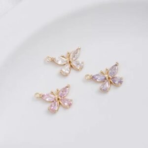 4pcs 14k Gold Plated Butterfly Charm with Pear Cut CZ - Dainty Mariposa Pendant for DIY Jewelry Making