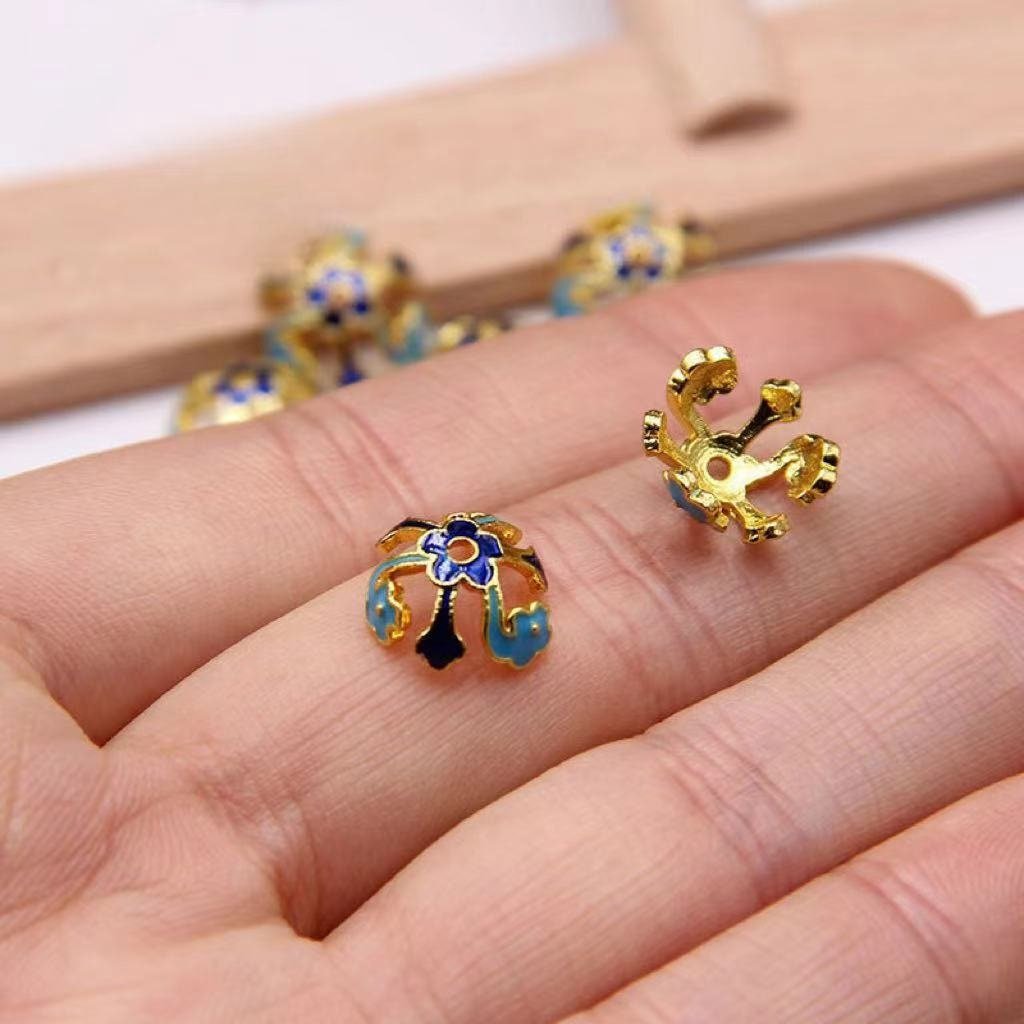 6pcs  Cloisonne Bead Caps - Brass Metal Filigree Bead end Caps with Loop for Jewelry Making Supplies