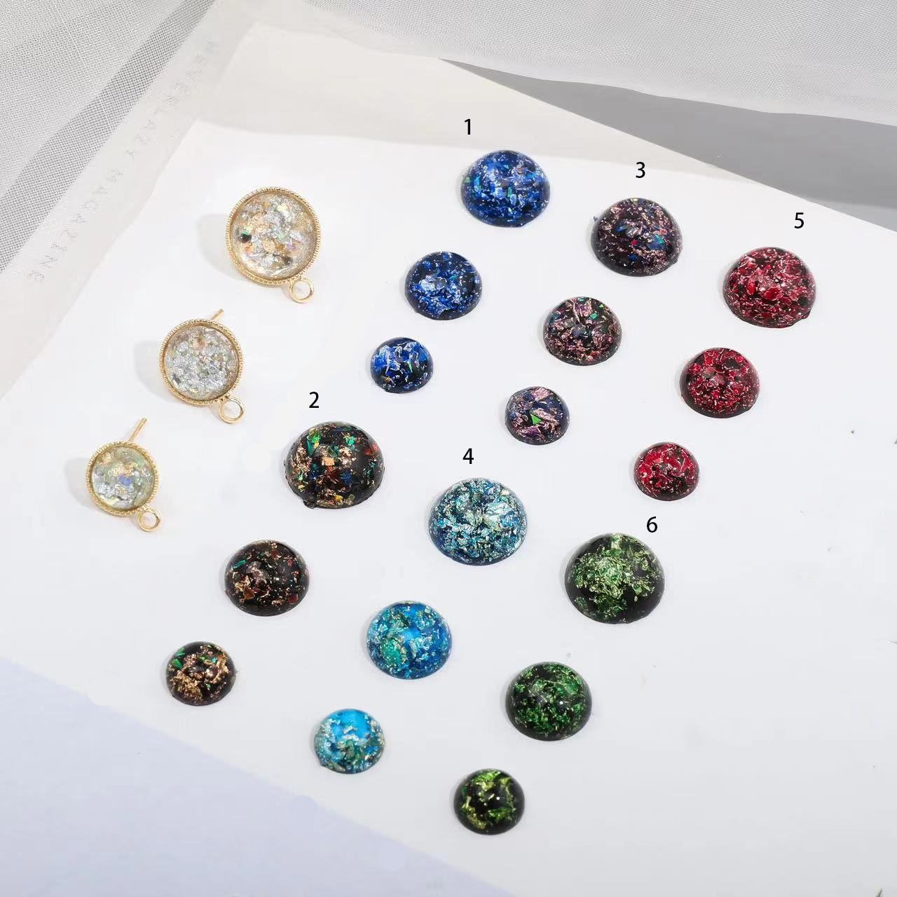 20pcs Sparkle Resin Cameo Cabochons - Round half Flatback Craft Beads for DIY Jewelry Making - Earring Stud Settings & Tray for Handmade