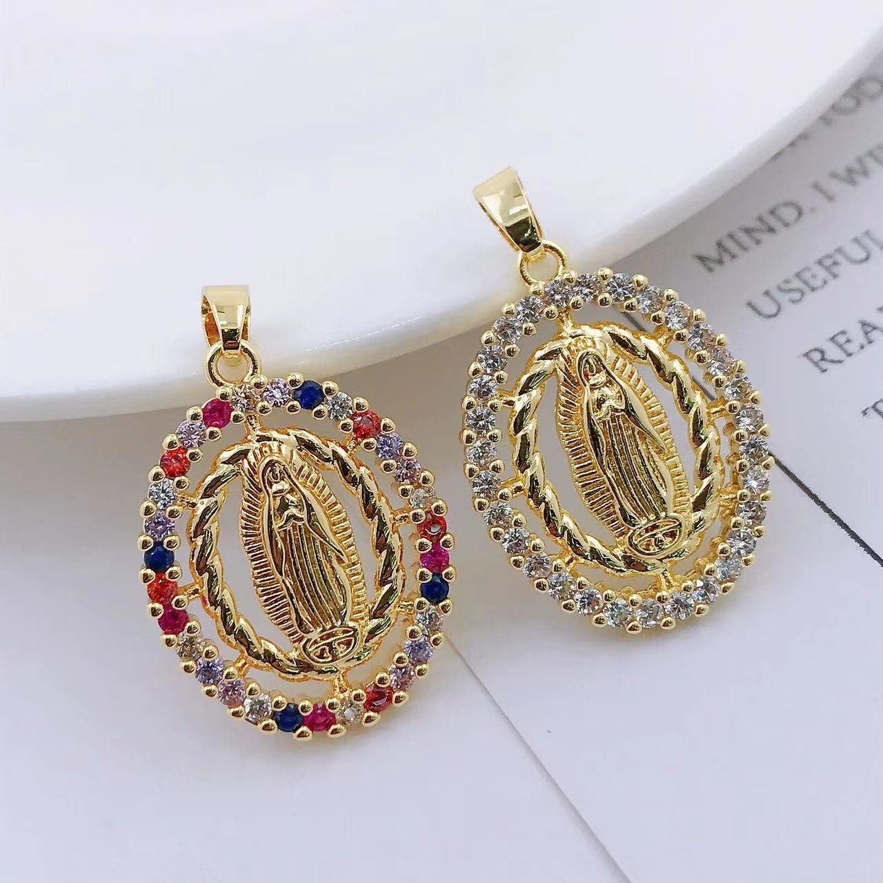 3pcs Gold Virgin Mary Charm - CZ Micro Pave Catholic Mother Mary Pendant for Religious Jewelry Making