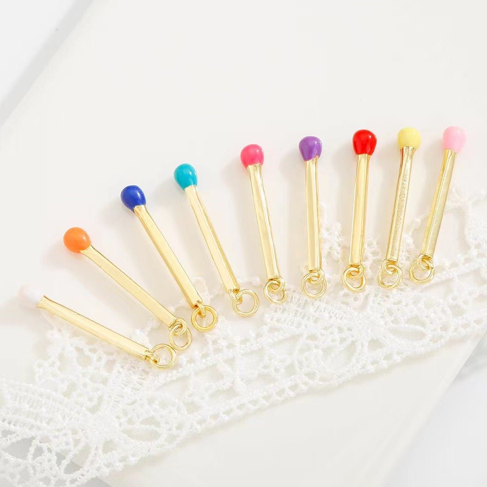 10pcs Enamel Tipped Matchstick Pendant Charms - Colorful for Necklace & Earring Supplies