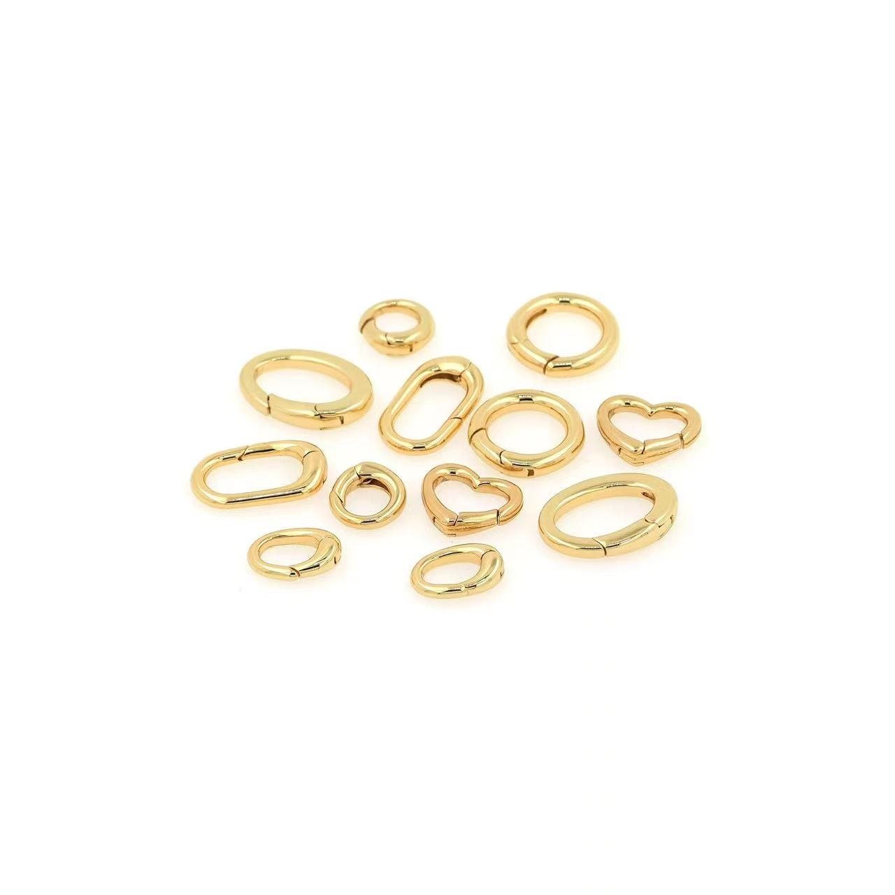 3pcs 18K Gold Filled Oval Spring Clasps -round Spring Clasps -  Spring Clasps Heart Carabiner Closures for Dainty Jewelry Making