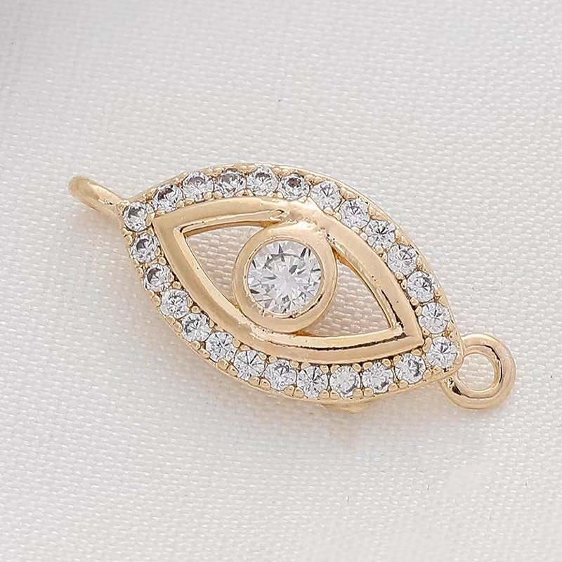 4pcs Gold Filled Evil Eye Charm - Dainty Pave CZ Connector for Jewelry