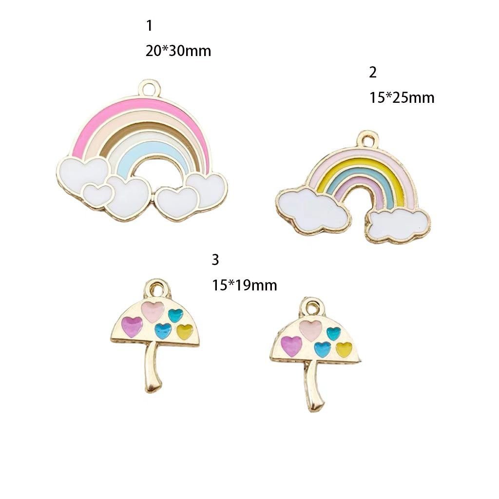 10pcs  Gold Rainbow Charm with White Cloud and Umbrella Pendant for Necklaces & Bracelets