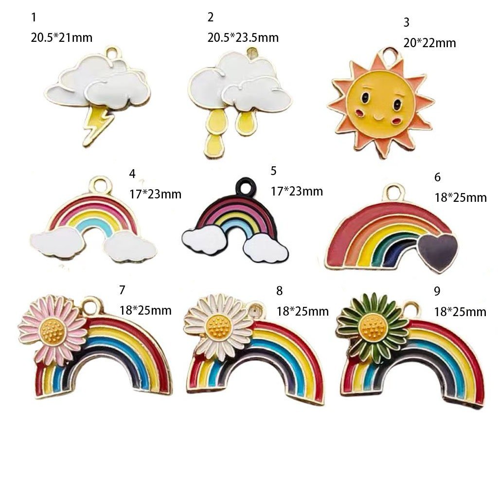 10pcs  Gold Rainbow Charm with White Cloud and Umbrella Pendant for Necklaces & Bracelets