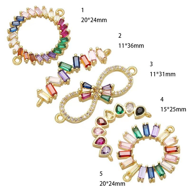 3pcs Multicolor Baguette Cubic Zirconia Connector - Jewelry Making Component for Necklaces & Bracelets