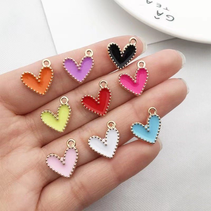 10pcs Dainty Gold-Filled Small Heart Charm - Colorful Enamel Mini Love Pendant for Necklace or Bracelet