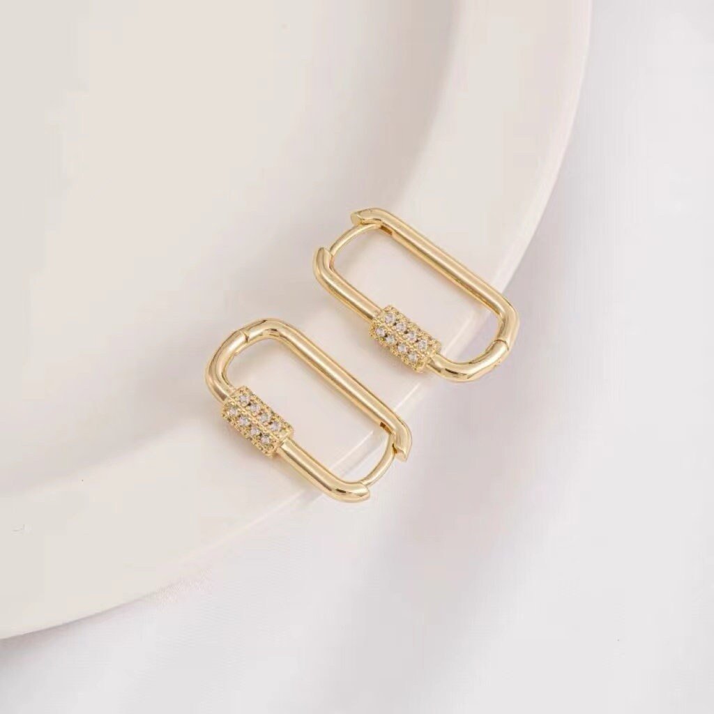 4pcs Gold Plated U shape Hoop Earrings with Micro Pave CZ  Pendant Leverback Dangle Style