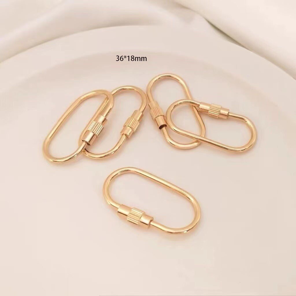 4pcs Carabiner Screw Clasp - Interlocking Oval Closure in Gold for Jewelry Making Findings