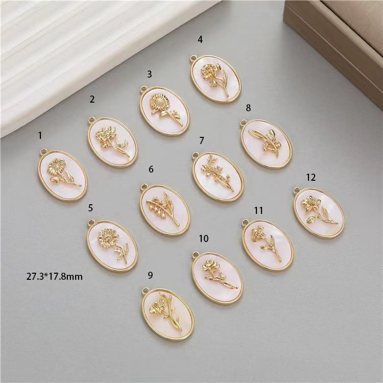 1 piece Pearl & Gold Birth Flower Pendant - White Shell for June Birth Month Floral Charm