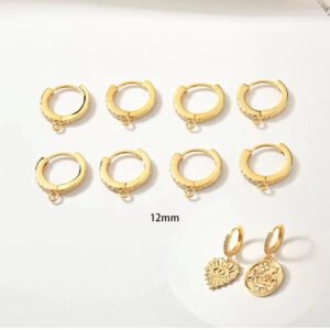 4pcs Gold Plated Hoop Earrings with Micro Pave CZ - Pendant Leverback Dangle Style