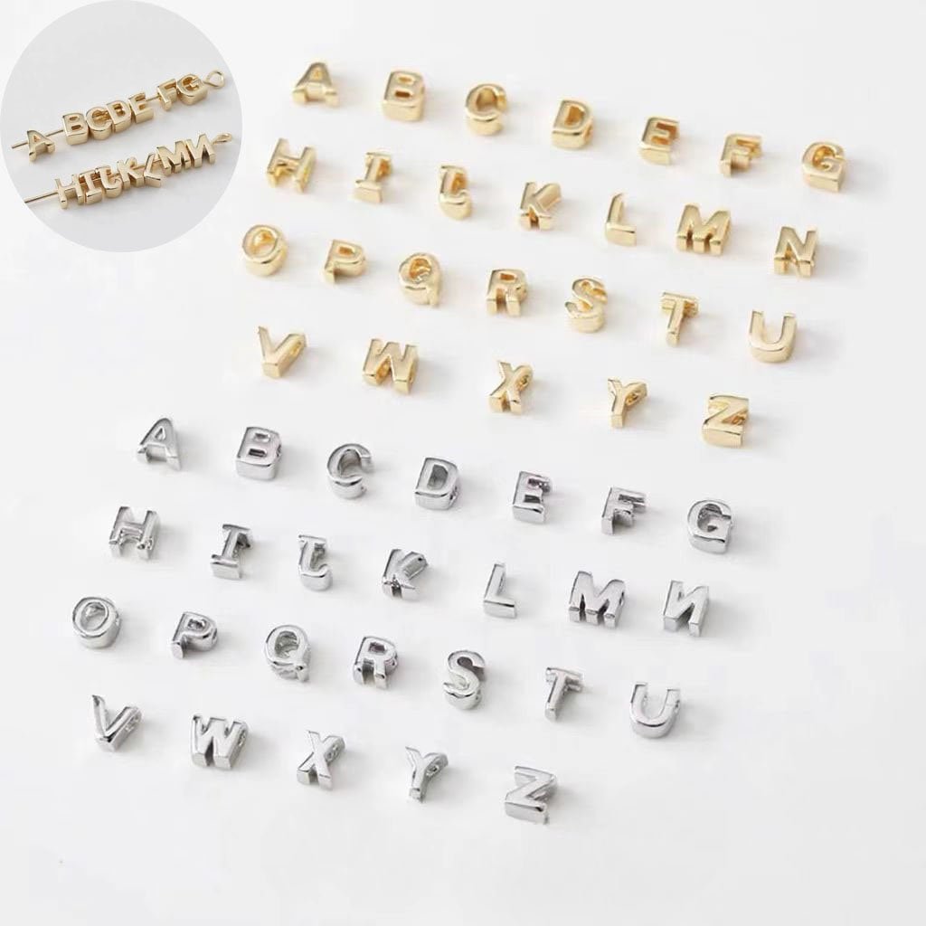 1 piece Gold Initial Letter Block Charm Connector,  Blocks Alphabet Pendants, Minimalistic Initial Letter Blocks Link Connector