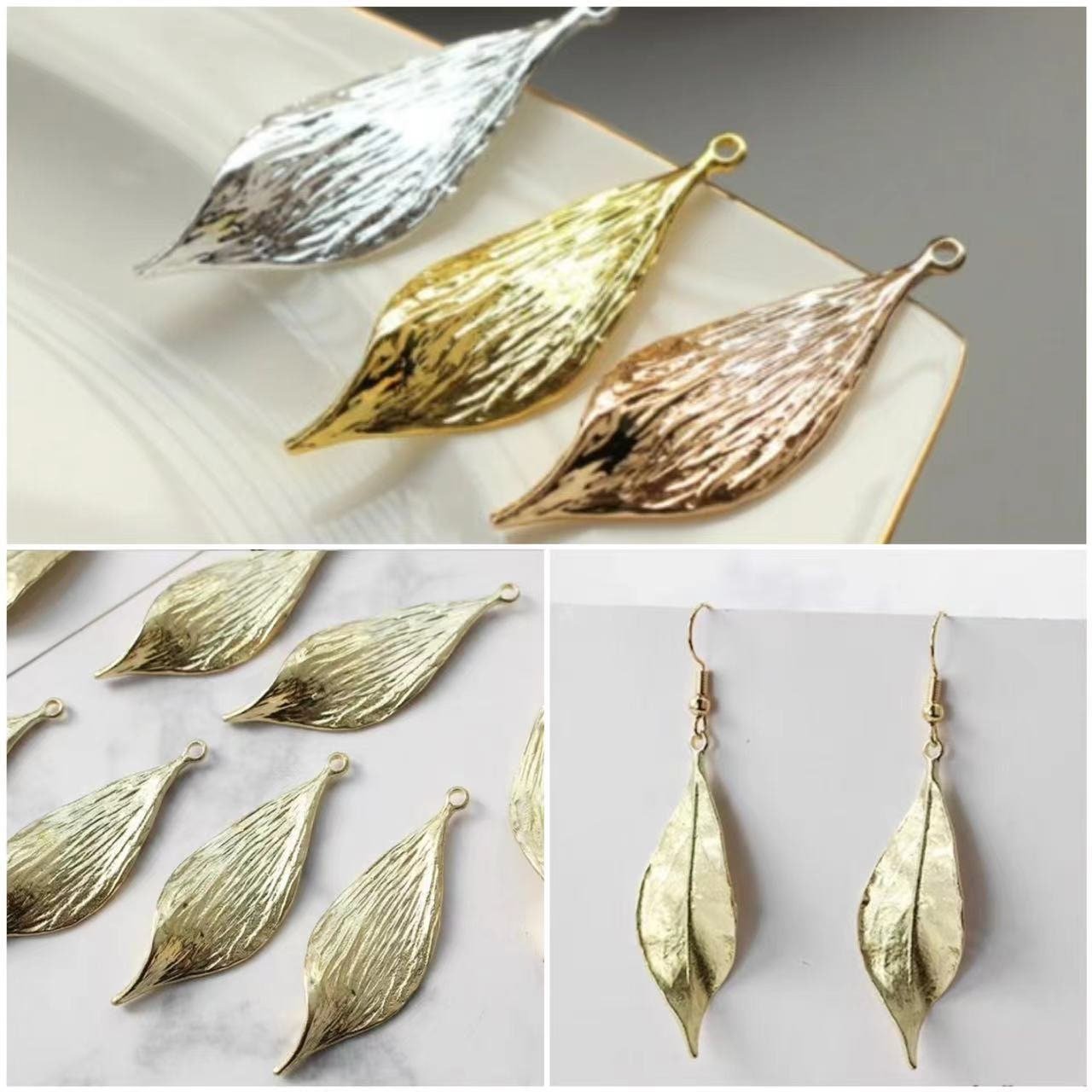 gold leaf pendant - silver  leaf pendant  6pcs  brass  plated  gold  leaves   pendant finding yxl107