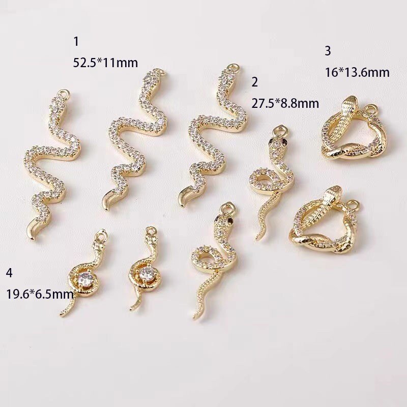 3 piece Micro Pave Gold Snake Charm - Animal Serpent Pendant for DIY Jewelry Making