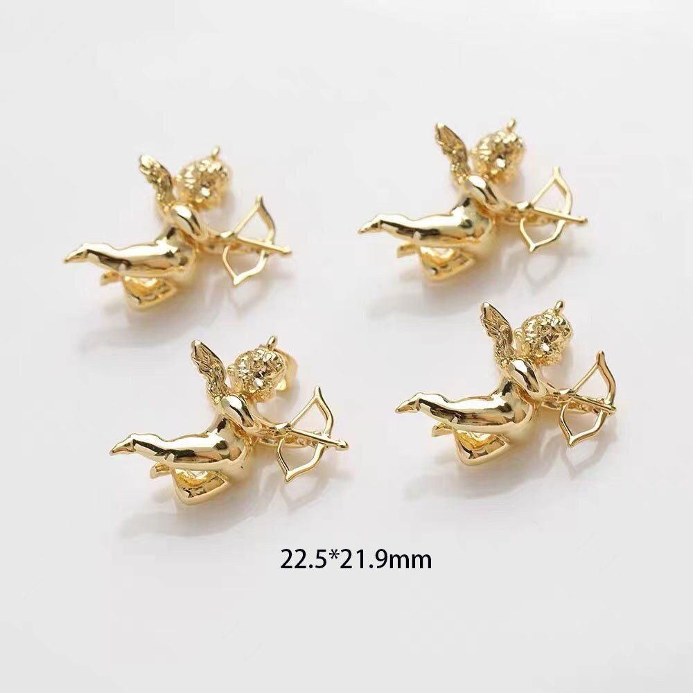 2pcs Mini Cherub Angel Charm - Gold Cupid Pendant for Valentine's Jewelry Making