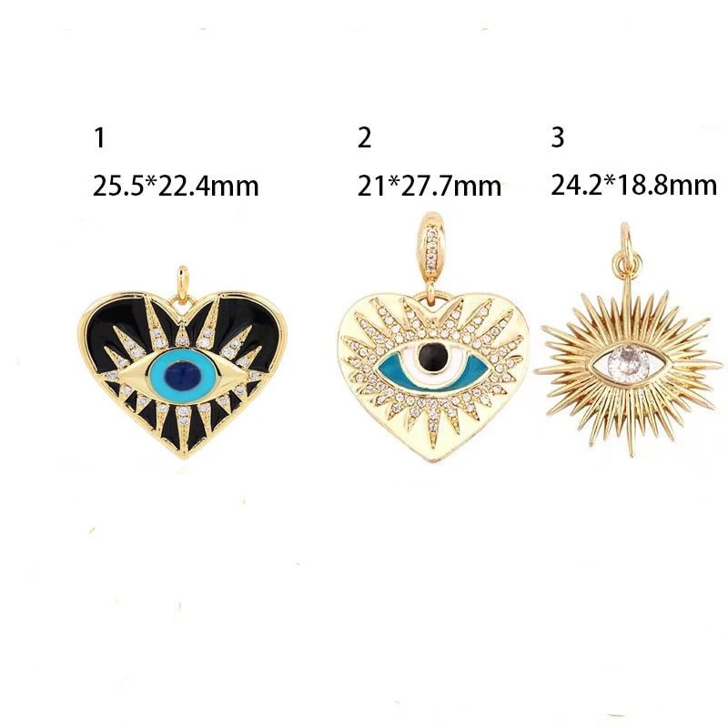 2pcs Mini Gold Filled Evil Eye Sun burst Charm - Boho Pendant Jewelry for Necklaces & Bracelets