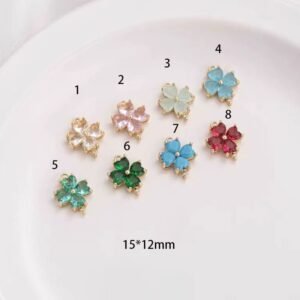 4pcs  14K Gold  Flower Charms with CZ Petals - Baby Blue, Teal, Mint Green, Fuchsia