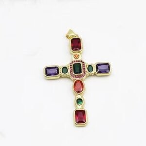 1 piece 14K Gold Filled Multicolor CZ Geometric Latin Cross Pendant - Elegant and Vibrant Religious Jewelry