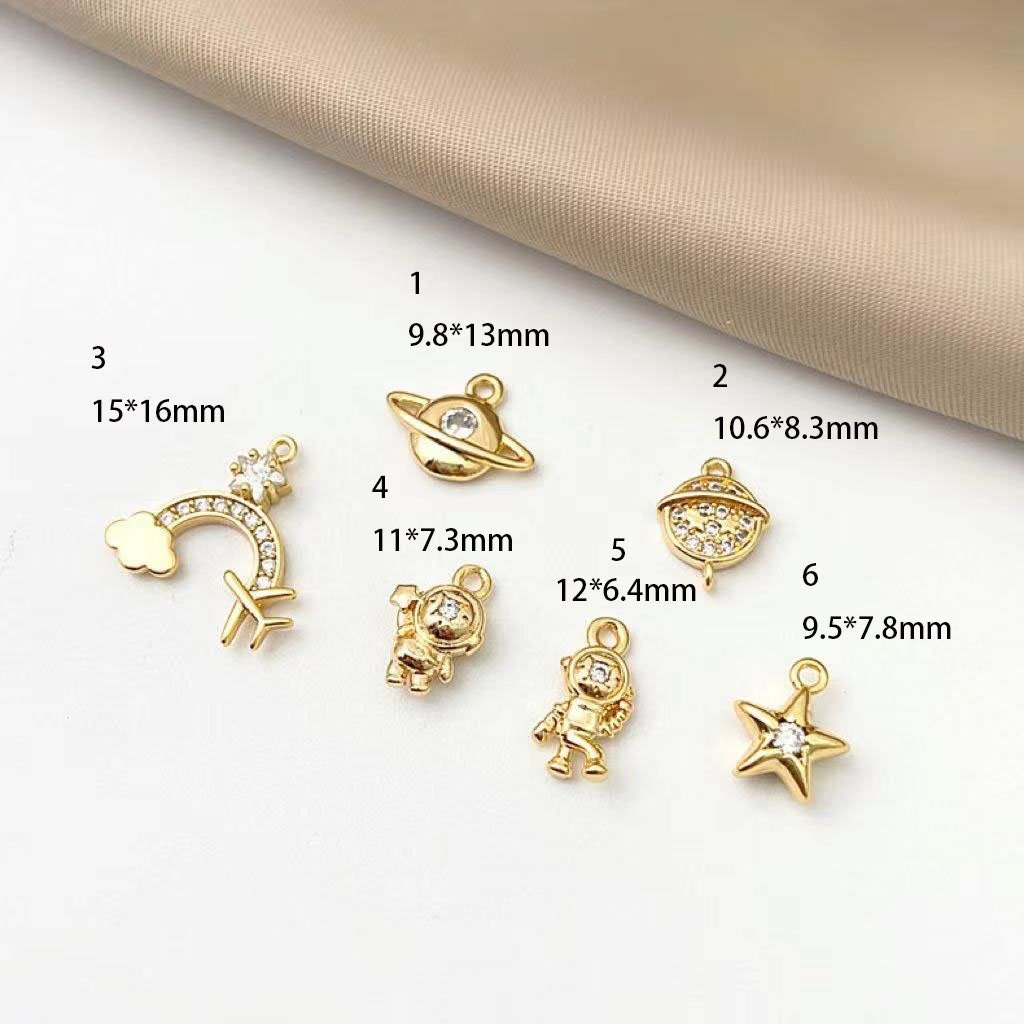 4 pieces 14K Gold Filled Planet Saturn Celestial Space and star  Add-On Charm