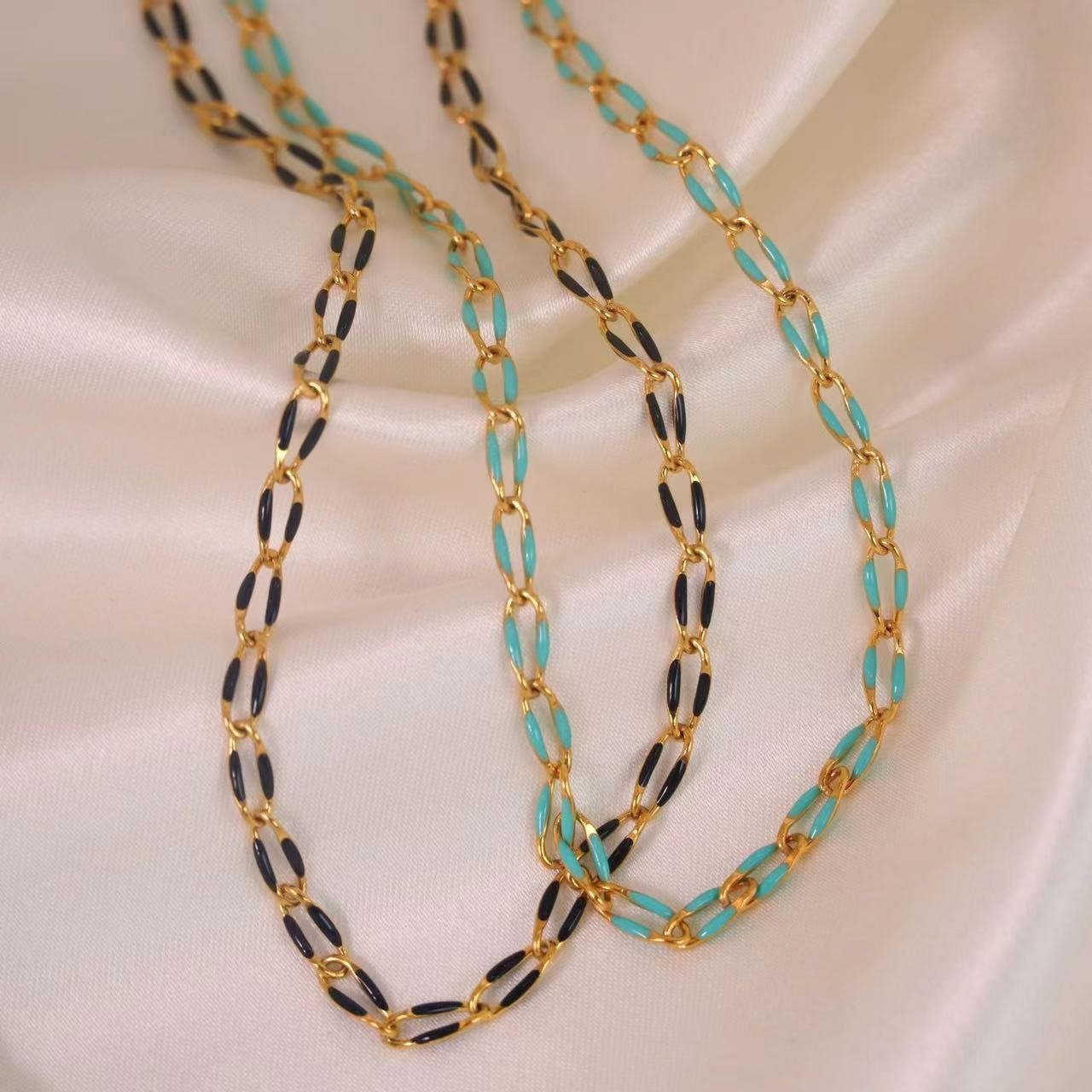 2pc Elegant Multicolor Enamel Rolo Cable Paperclip Chain - Delicate Link Cable for Wholesale Bulk Roll Chain Jewelry