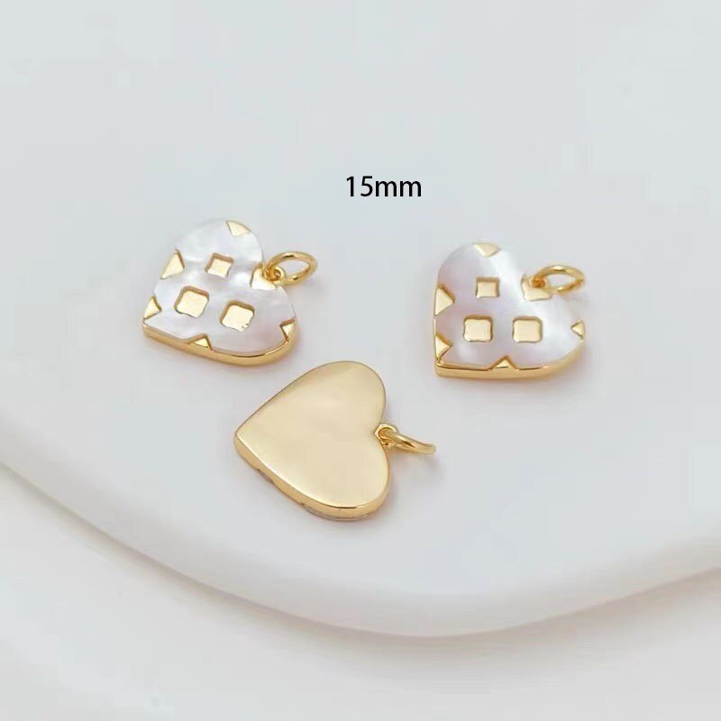 2pcs Dainty Gold Heart Charm with Pearl shell - Geometric  CZ Pearl Pendant for Love Jewelry Making