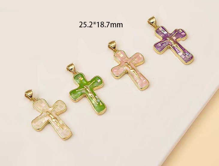 1 piece 14K Gold Filled Cross Pendant with Pearl - Christian Catholic Jewelry Making Component