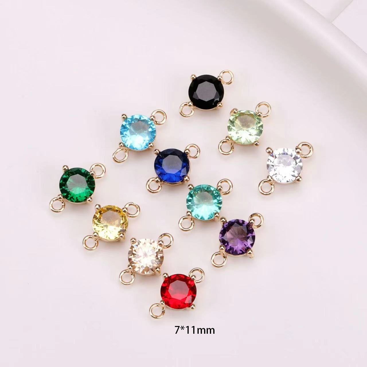 10pcs 18K Gold Filled  Round CZ Birthstone  Personalized Connector