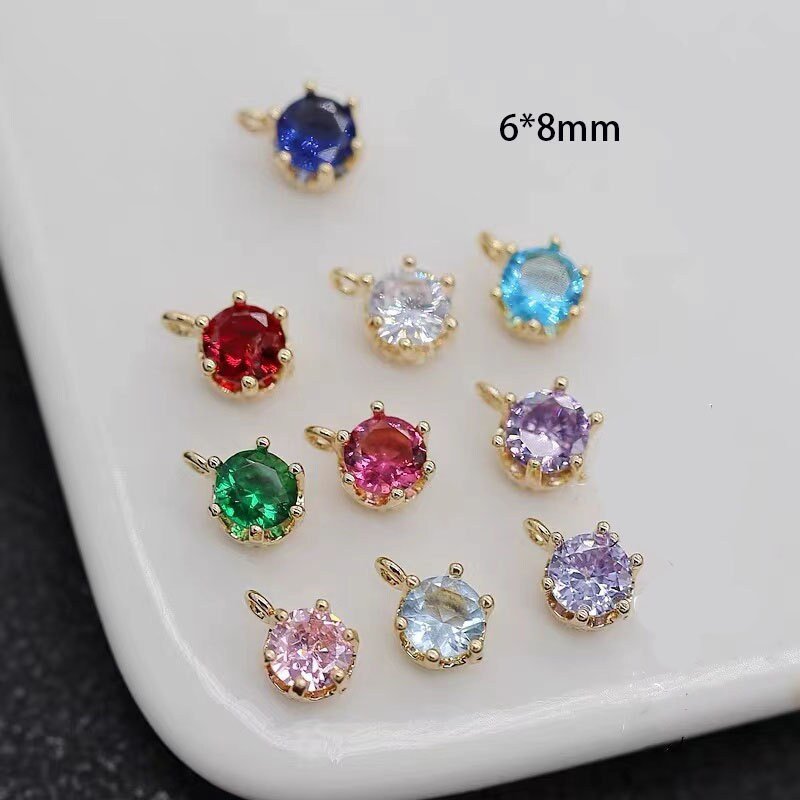 10pcs 18K Gold Filled  Round CZ Birthstone  Personalized Connector