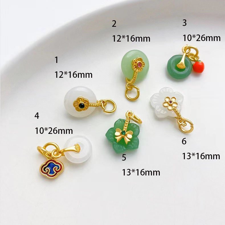 4pcs 18K matt Gold Filled Mini Green Jade Donut Fuchsia Charm with Green CZ Bail - Unique and Elegant Gemstone Pendant