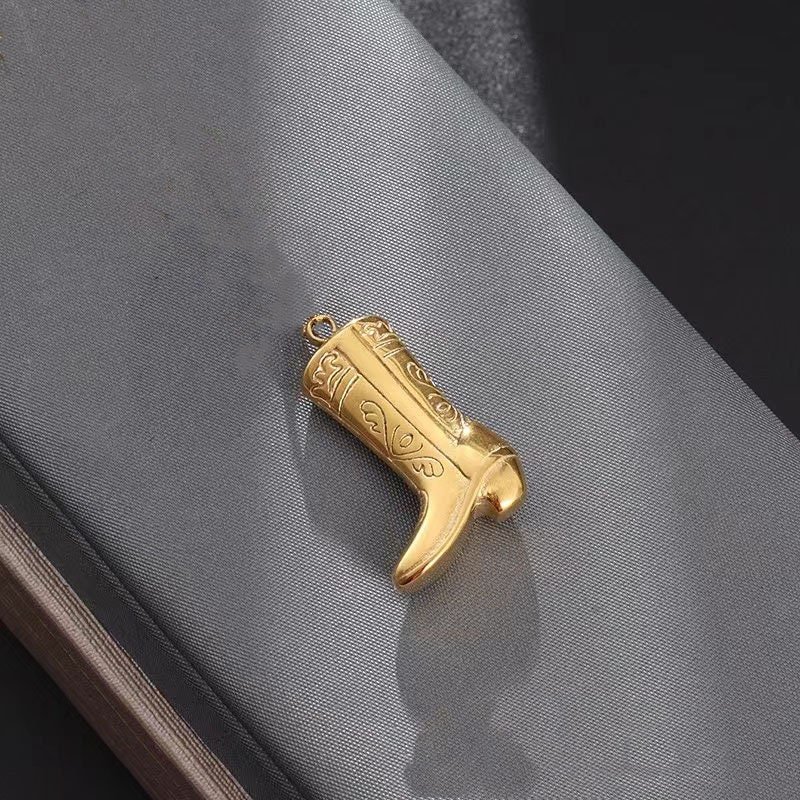 2 pieces Gold Filled Engraved Cowboy Boot Charm - Western Bail Pendant for Jewelry Making