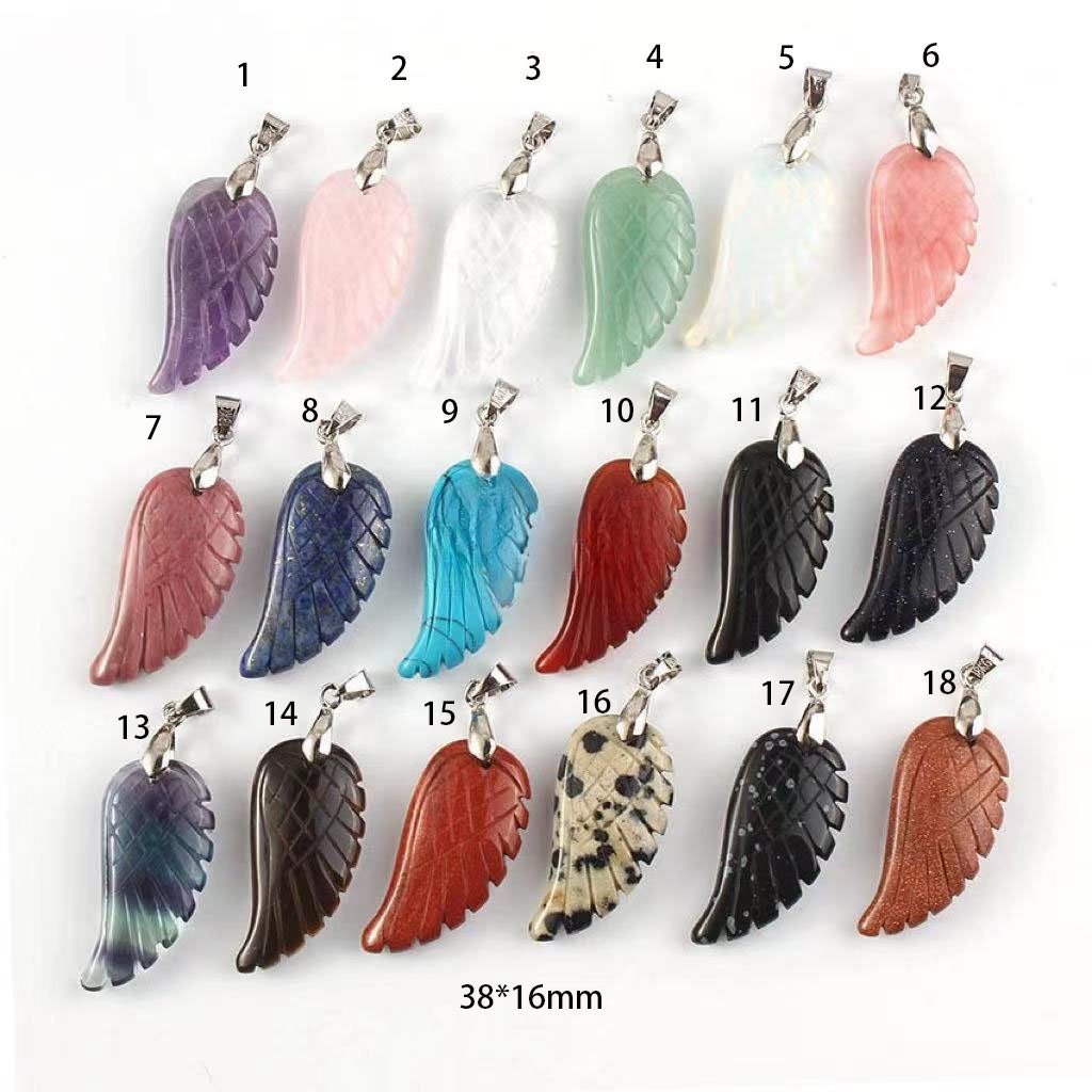 2 pieces Handmade Quartz Angel Wing Charm - Carved Pendant  for Necklace Bracelet Component