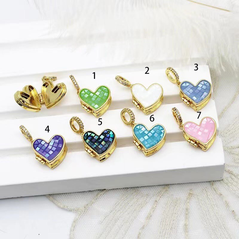 1 piece Gold Filled  Heart Locket Pendant - Abalone Shell  Necklace Charm