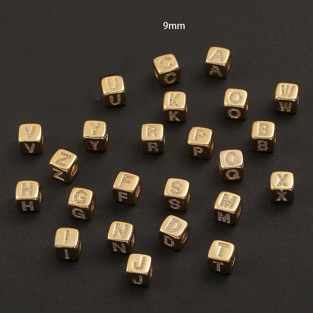 1 piece Gold Micro Pave Initial Block Beads - Alphabet Charms for DIY Jewelry Making