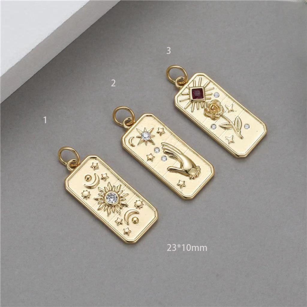 3 pieces  18k Gold Buddha Hamsha Evil Eye Hand Charm , sun flower  Pendants and sky star for Jewelry making