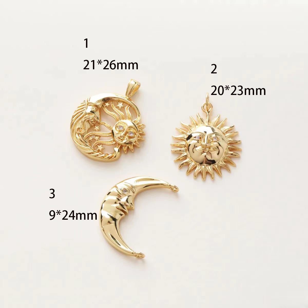 2pcs Gold Filled Spiral Sun and moon Charm - Celestial Minimalist Add-On Pendant for Jewelry Making